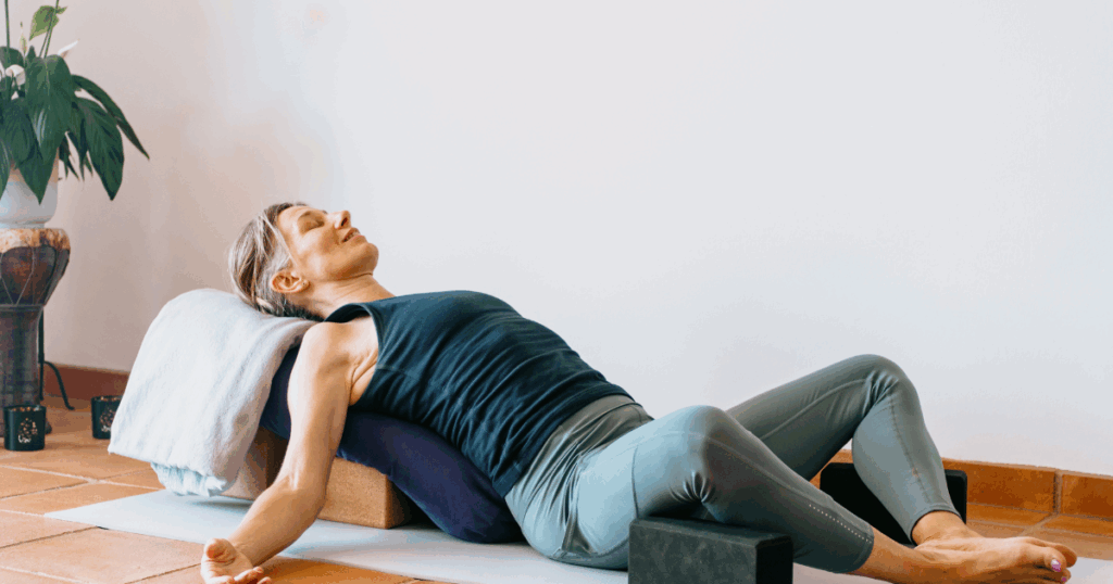 white woman in a yoga position