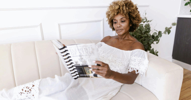 Woman on cozy couch